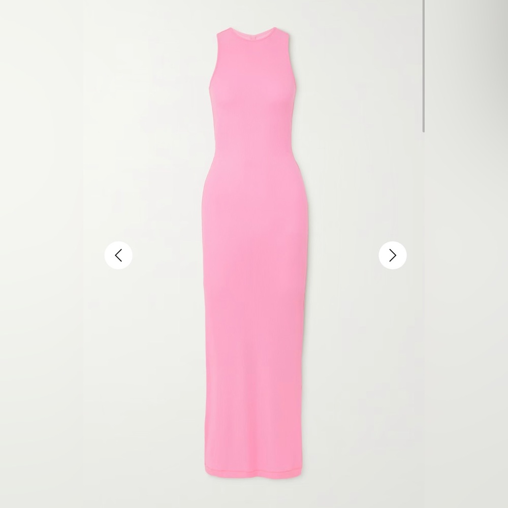 Skims high neck pink ribbed maxi dress